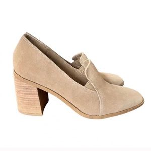 Joie Wevenly Suede Chunky BlockSquare Toe High Heel Loafer Pumps